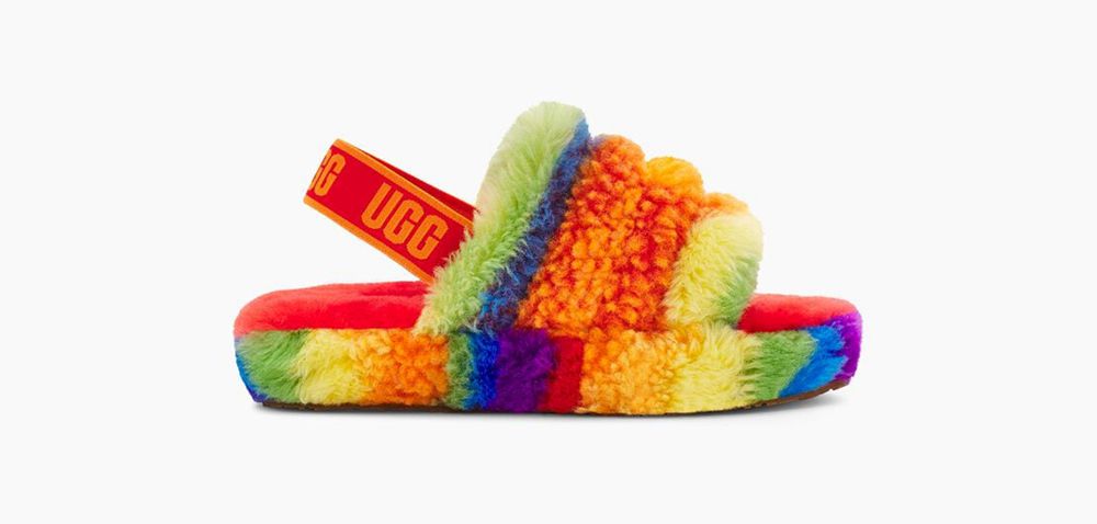 Ugg Slide Big Kids - Ugg Fluff Yeah Cali Collage Rainbow Stripes - 691ZVFPGE